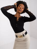 Czarna prążkowana bluzka z koronką Beatrice RUE PARIS