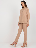 Wholesale Camel casual set with a sweatshirt.