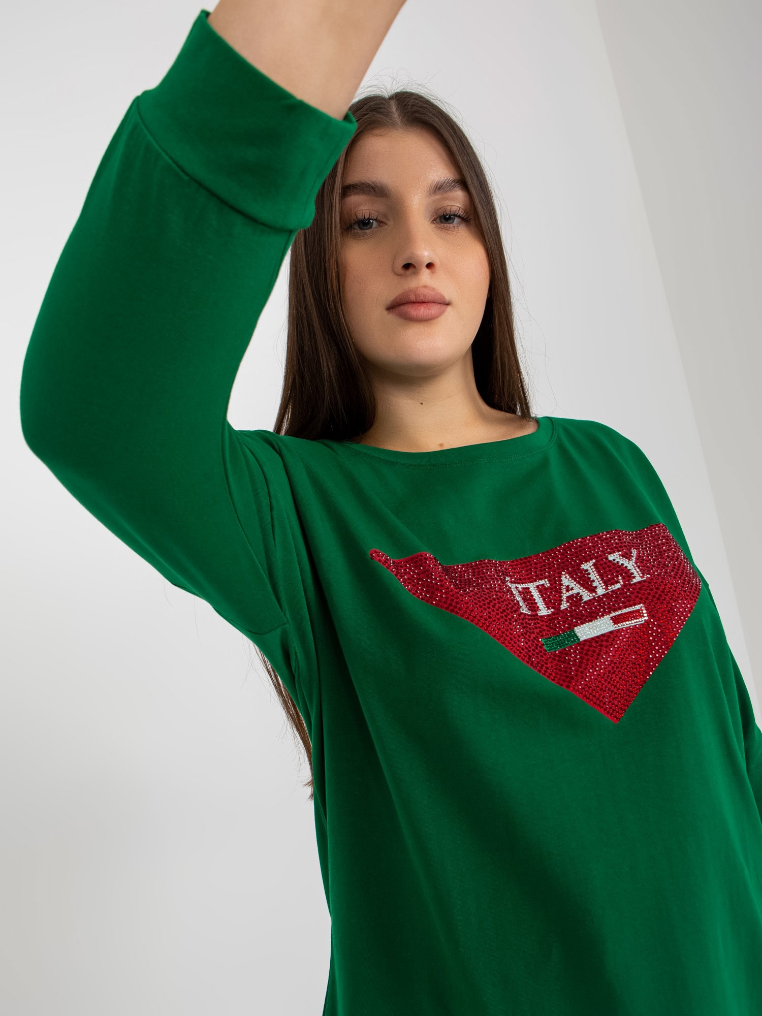 Ciemnozielona bluzka plus size z rękawem 3/4