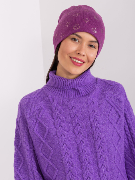 Hurt Fioletowa czapka zimowa z dodatkiem kaszmiru