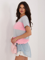 Różowo-grafitowa damska bluzka w szerokie paski 