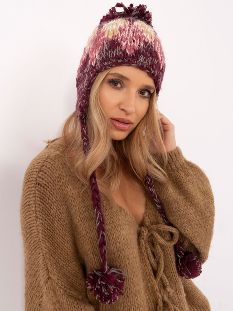 Hurtownia Bordowa damska czapka z nausznikami