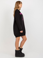 Hurt Black-pink long oversized sweatshirt with print.