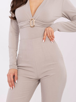 Jasnobeżowe garniturowe spodnie cigarette RUE PARIS