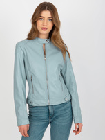 Hurt Jasnoniebieska kurtka z ekoskóry biker z kieszeniami