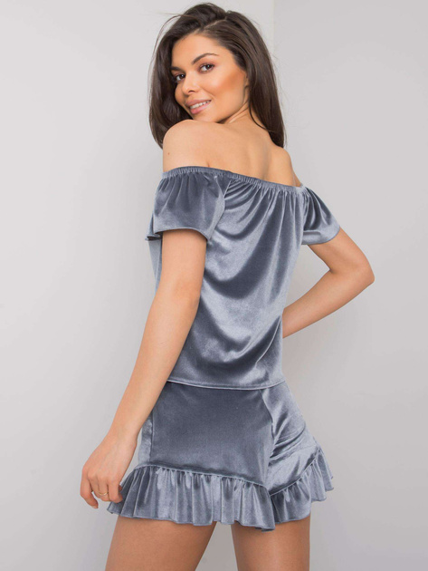 Niebieska piżama welurowa z falbaną Rosse RUE PARIS