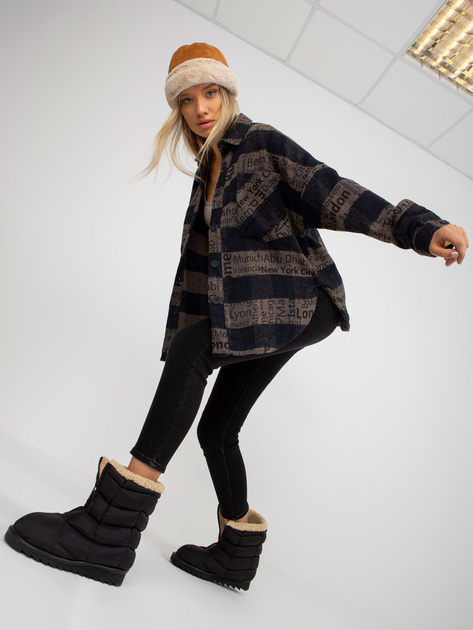 Hurt Granatowo-ciemnoszara wierzchnia koszula w kratę z kieszeniami