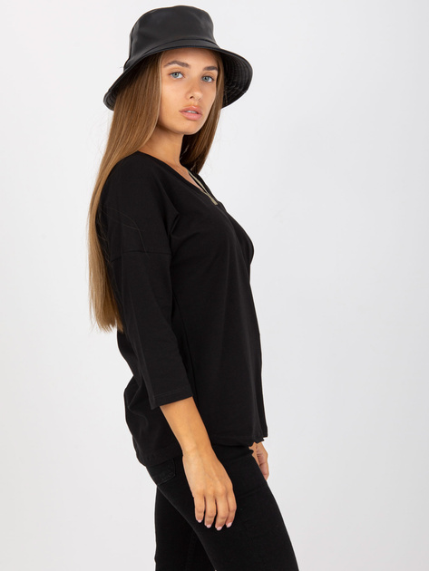 Hurtownia Czarna bluzka na co dzień z bawełny RUE PARIS