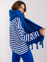 Hurt Ciemnoniebieski szeroki szal z frędzlami