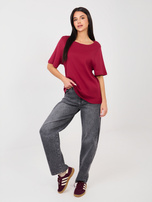 Bordowy t-shirt basic z bawełny RUE PARIS 