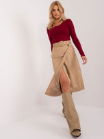 Hurt Camelowa kopertowa spódnica cargo z paskiem