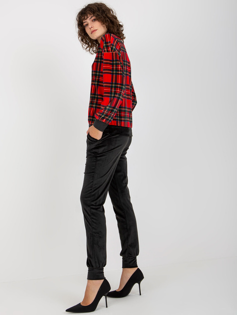 Hurt Czerwony komplet welurowy z bluzą w kratę RUE PARIS