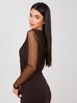 Chocolate mesh bodysuit with lining.