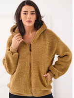 Camelowa damska bluza baranek z suwakiem