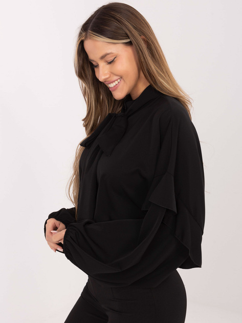 Czarna rozpinana koszula z bufiastym rękawem