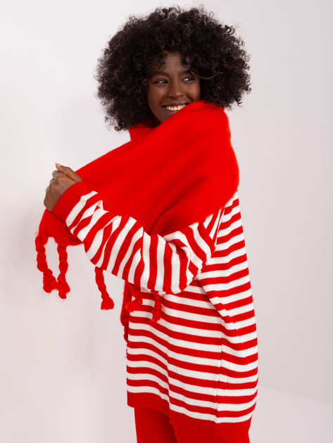 Hurtownia Czerwony ciepły szal z frędzlami