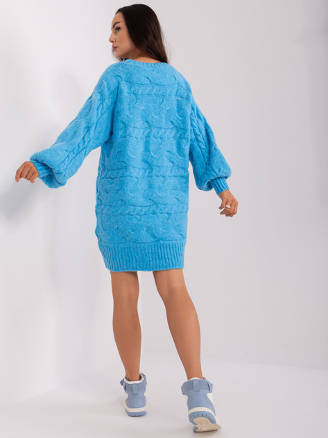 Hurt Niebieska sukienka dzianinowa z długim rękawem