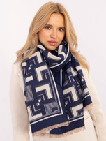 Hurt Granatowo-ecru szal z geometryczne wzory