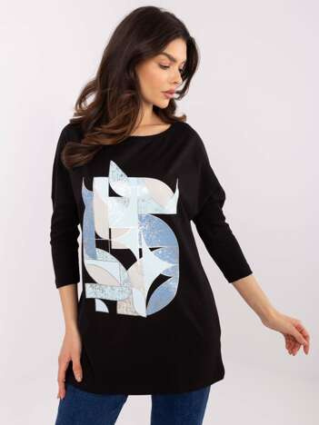 Hurtownia Czarna bawełniana bluzka z nadrukiem