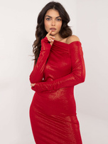 Hurt Czerwona długa sukienka wieczorowa z połyskiem