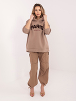 Ciemnobeżowa dresowa bluza z kapturem RUE PARIS 