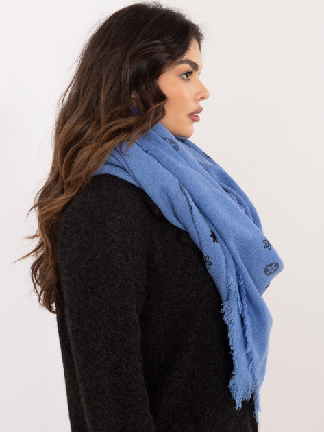 Hurtownia Niebieski damski szal z frędzlami