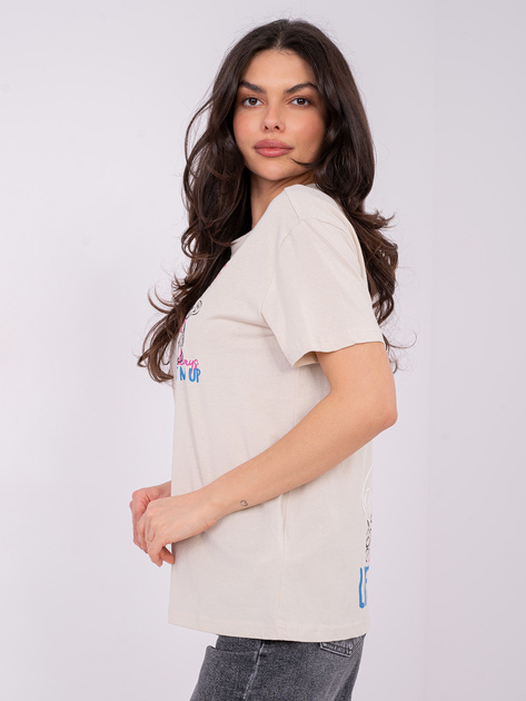 Jasnobeżowy damski t-shirt z bawełny SUBLEVEL