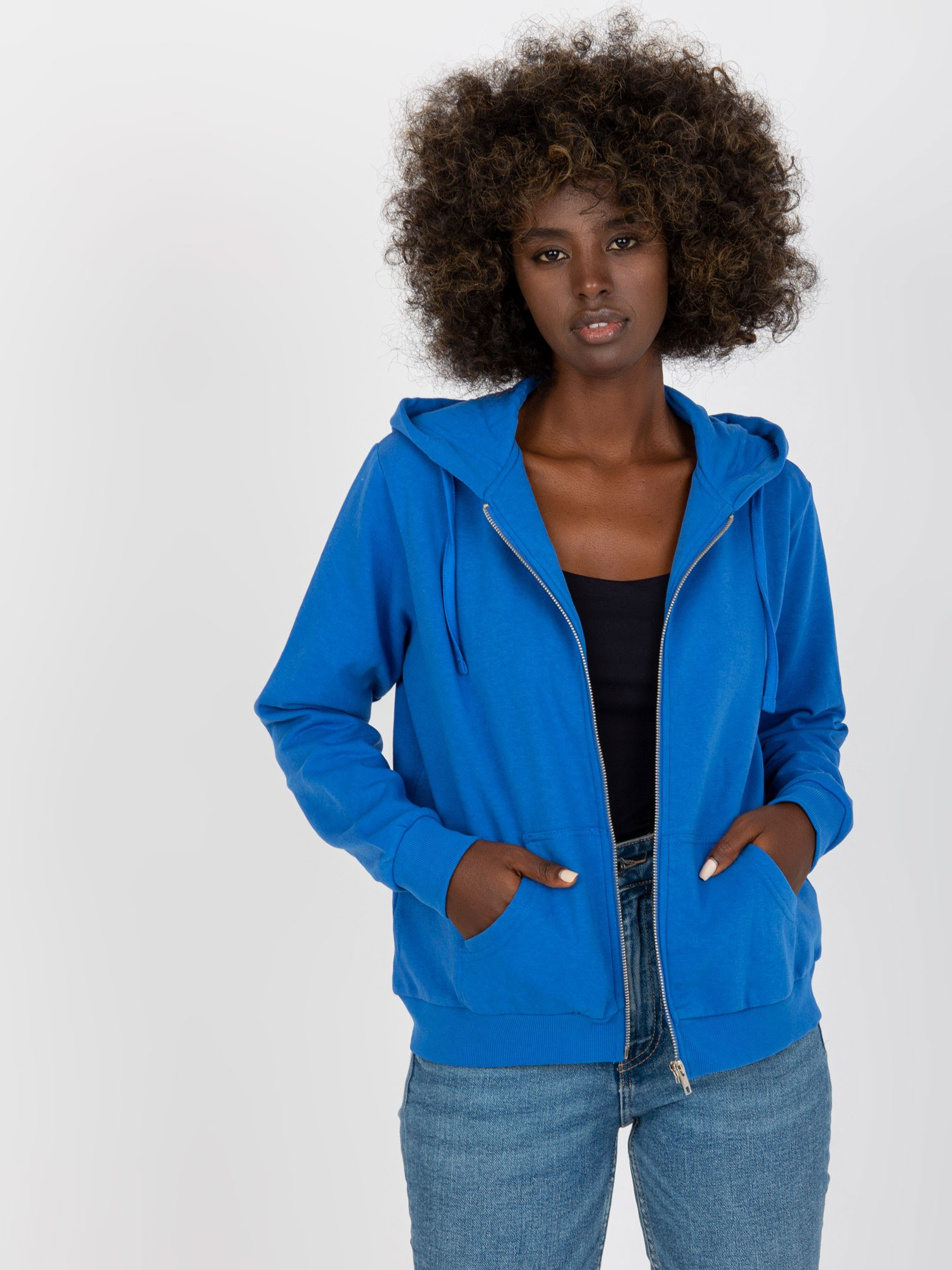 Ciemnoniebieska rozpinana bluza basic z kapturem