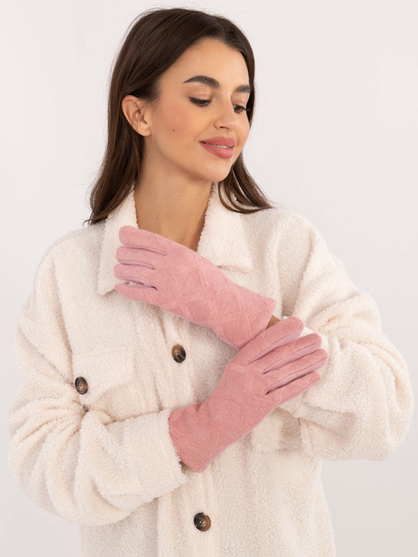 Hurt Jasnoróżowe dzianinowe rękawiczki damskie