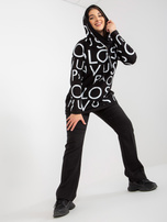 Hurt Czarna damska bluza plus size z kapturem i literami 