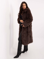 Brown long fur coat with pockets.