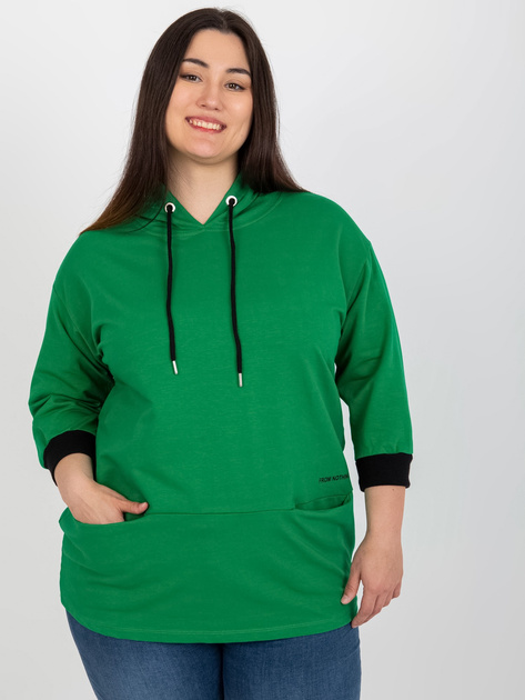 Hurt Zielona bawełniana bluza plus size z napisem