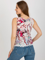 Hurt Biało-różowa bluzka z nadrukiem bez rękawów