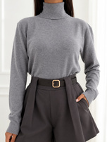 Szary damski sweter basic z golfem 
