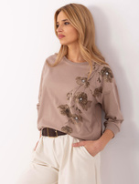 Hurt Ciemnobeżowa bawełniana bluzka z aplikacjami  