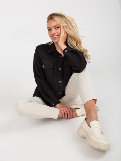 Hurt Czarna wierzchnia koszula damska z kieszeniami