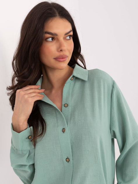 Miętowa bawełniana koszula z kołnierzykiem