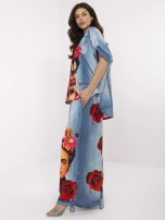 Niebieskie damskie spodnie palazzo z nadrukiem