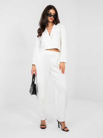 Ecru dresowy komplet z krótką marynarką RUE PARIS 