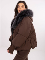 Brązowa puchowa kurtka z odpinanymi ściągaczami