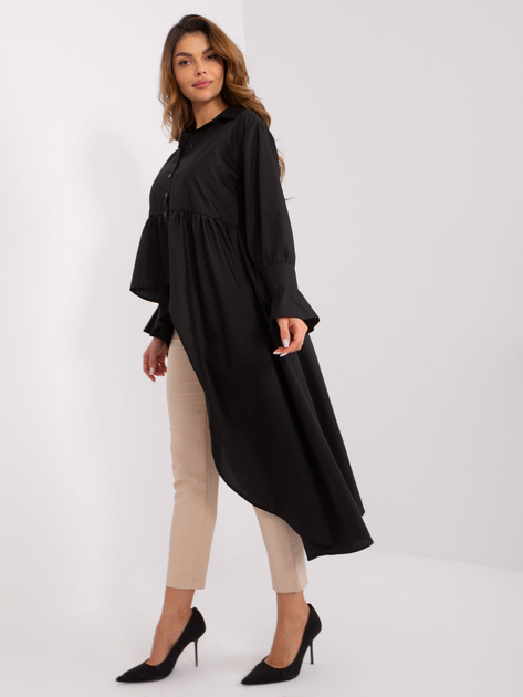 Hurt Czarna asymetryczna koszula damska z falbaną