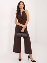 Czekoladowy koronkowy top z drapowaniem