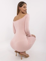 Light pink fitted off-shoulder dress RUE PARIS.