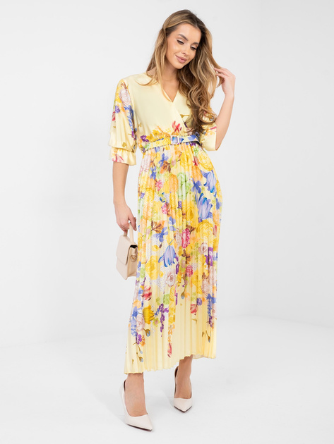 Jasnożółta rozkloszowana sukienka z printem