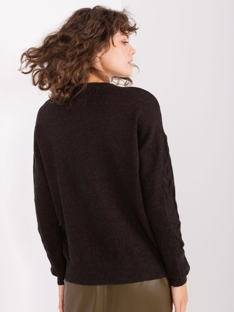 Hurt Czarny damski sweter w warkocze z długim rękawem