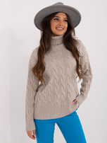 Hurt Jasnoszary damski sweter z golfem i warkoczami 