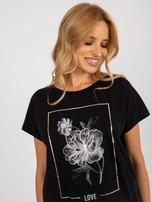 Hurt Czarna bluzka z nadrukiem i napisem RUE PARIS