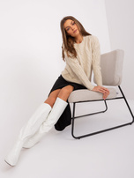 Hurt Beżowy sweter z warkoczami i długim rękawem 