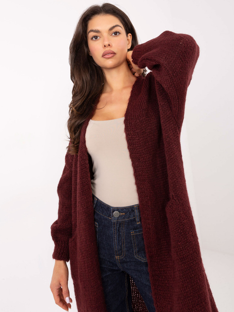 Bordowy długi kardigan o kroju oversize