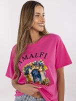 Ciemnoróżowy bawełniany t-shirt z nadrukiem